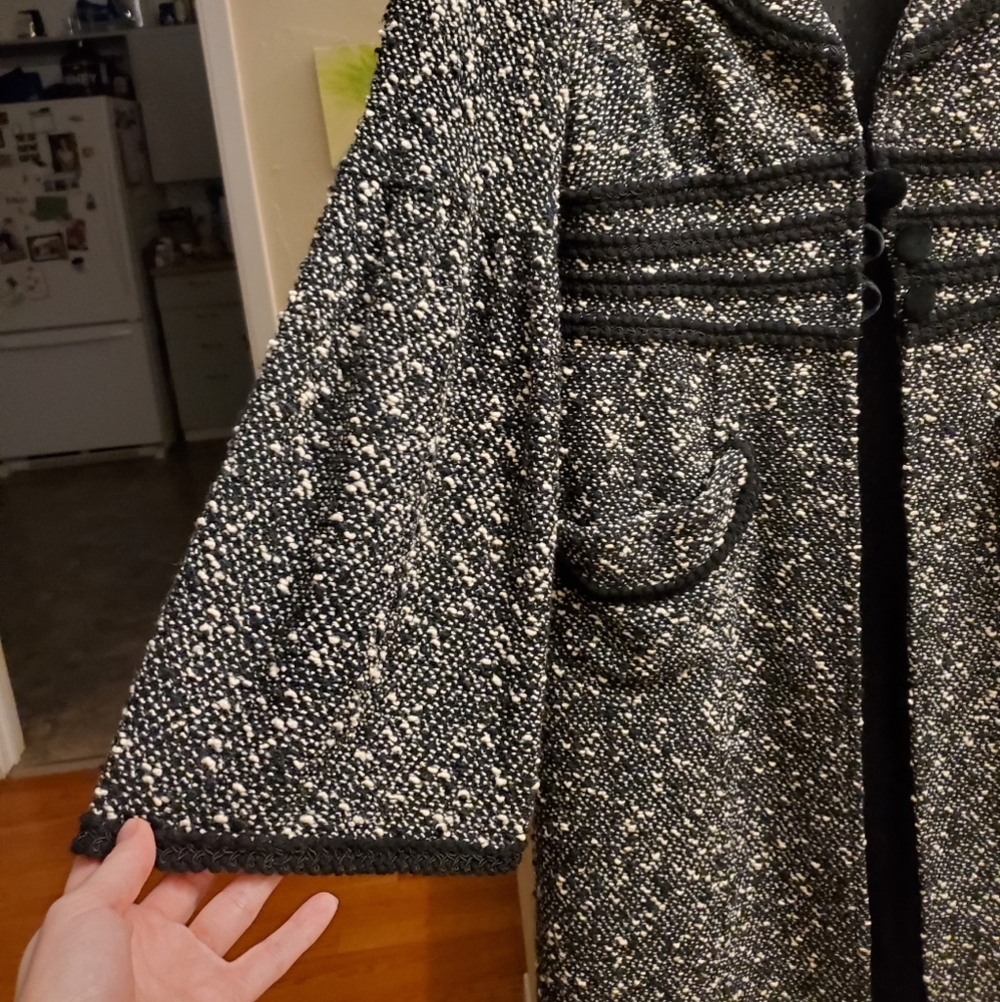 Nanette Lepore Black and White Tweed Coat with Trim - Picture 5 of 6